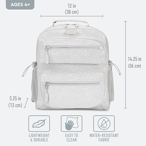 Image of Bentgo Kids Glitter Backpack - Lightweight 14 inch Backpack for School, Travel & Daycare, Ideal for Ages 4+, Durable & Water-Resistant, Roomy Interior, & Loop for Lunch Bag (Glitter Edition - Silver)