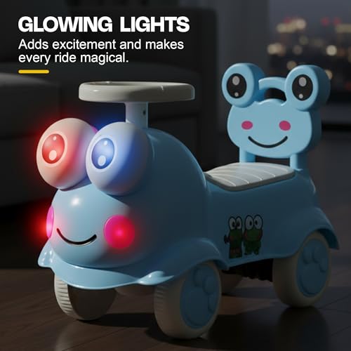 Image of Baybee Kermit Ride on Cars for Kids | Indoor Baby Push Ride-ons with Glowing Lights & Safety Backrest | Portable Kids Car with Music & Toy Storage | Outdoor Rider Cars for Kid 1 to 3 Years (Blue)