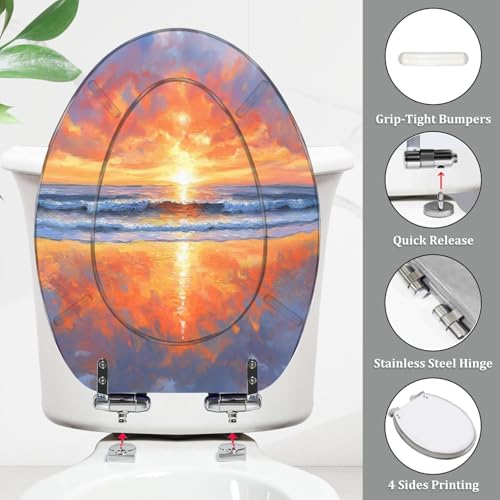 Asiento para retrete decorado olas del océano para baño relajante 6