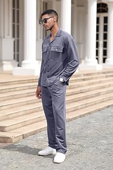 Lexiart Men Fashion 2 Piece Outfits Long Sleeve Button Down Shirt and Pants  Sets Streetwear Loose Suits, Grey, Large : Amazon.com.au: Clothing, Shoes &  Accessories