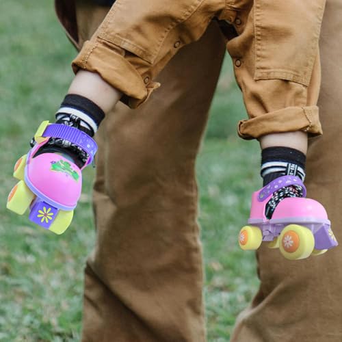 SMOOJOY Toddler Roller Skates for Kids Girls Boys Ages 2-5 Adjustable Quad Skate Shoes for Beginners Pink Rollerskates
