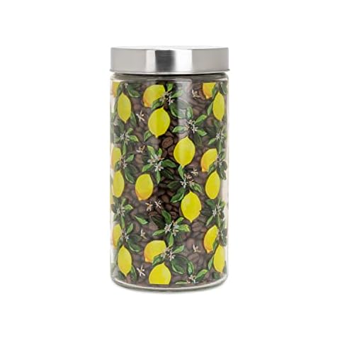 American Atelier Canister Glass Jars w/Printed Design, Blossoms and Lemons Large Cover