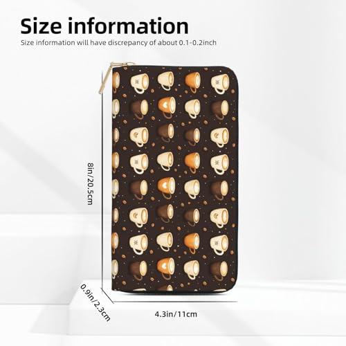 Classic Cappuccino Coffee Print Wallet Women Men, Long PU Leather Wallets for Women, Cute Womens Travel Wallet Purse Pouch with Zipper Pocket3