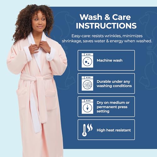 MONARCH Plush Lined Microfiber Bath Robe for Men or Women – Soft Microfiber Shell with Polyester Lining, Generously Sized Resort-Grade Spa & Hotel Robe with Pockets - Machine Washable (Pink) - Thumbnail 5