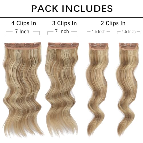 Vigorous Clip in Hair Extensions 4PCS Blonde mix Bleach Blonde Long Wavy Hairpieces 20Inch Hair Extensions Clip Ins Soft Synthetic Hairpieces for Women - Thumbnail 3