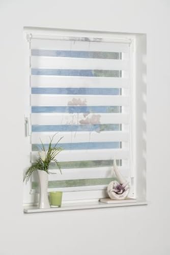 K-Home Klemmfix Doppelrollo Denia ohne Bohren Petrol-Grau 30 x 150 cm (B x L) Design:Blume