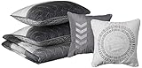 Geneva Home Fashion Avondale Manor 5-Piece Cypress Quilt Set, Queen Quilt Set, Lightweight Ultra-Soft Microfiber, Reversible Comfortable Bedding Set, Hypoallergenic Bedspread, Queen, Black/Grey
