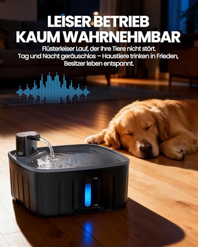 Kittyspout Trinkbrunnen für Hunde Kabellos 8L/270 oz Grosse Hundebrunnen Katzenbrunnen mit Bewegungsmelder, Hunde Trinkbrunnen Kabellos mit Akku 4000mAh, mit Leiser Pumpe und Aktivkohlefilter