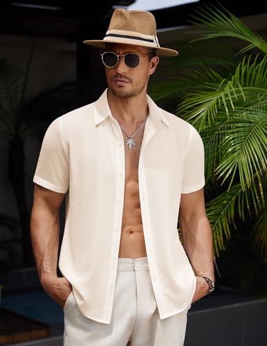 COOFANDY Men's Casual Button Down Short Sleeve Shirts Summer Beach Wedding Shirt Vacation Cotton Shirts4