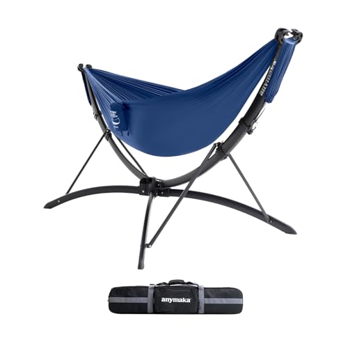 anymaka Set Up in 3 Seconds Adjustable Portable Aluminum Alloy Hammock Stand for Outside with Chair Mode & Lounge Mode up to 105'' (Hammock Set Ocean Blue-2) by anymaka - Used condition - US$299.48