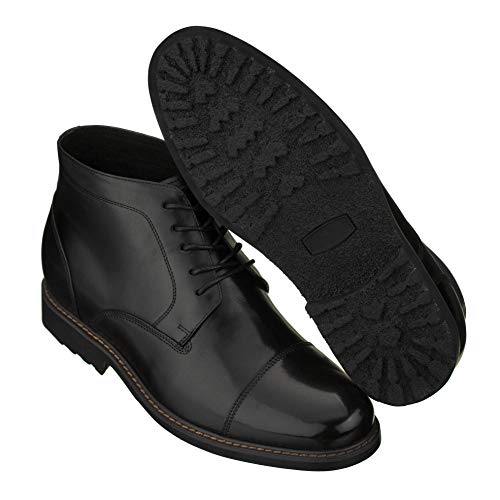 Image of CALTO Men's Invisible Height Increasing Elevator Shoes - Black Premium Leather Lace-up High-top Ankle Boots - 3.2 Inches Taller - Y41080- Size 6.5 D(M) US