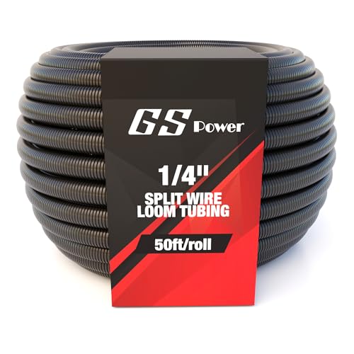 GS Power 1/4 Inch x 50ft Split Wire Loom Tubing, Split Cable Sleeve Cord Protector for Industrial Electrical Wires, Automotive Wire Cover Flexible, High Temperature Cable Conduit, Wrap