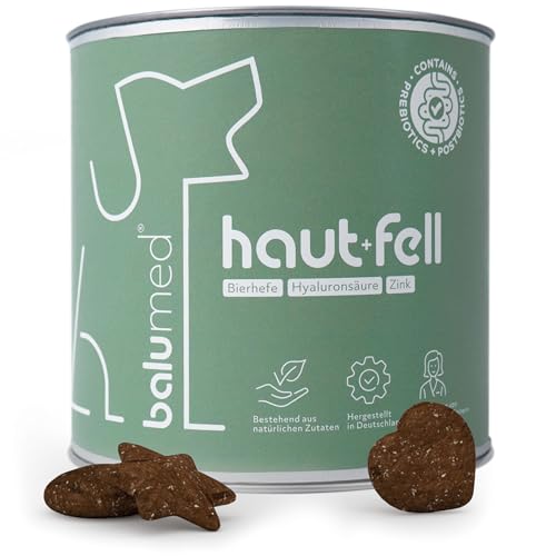 balumed® Snacks Haut+Fell hochkonzentriert mit Hyaluronsäure für Hund, Leckerli mit Präbiotika, Postbiotika, Bierhefe, Zink & Omega-3, Kamillenblüten, Vitamine B1 + E, Beta-Carotin, 325 g