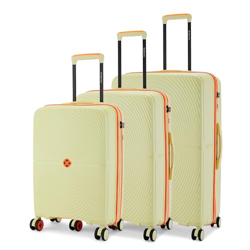 Image of Nasher Miles Bali Hard-Sided Polypropylene Luggage Set of 3 | 55cm, 65cm & 75cm | 8 Wheels Small, Medium & Large Trolley Bag for Travel | Suitcase (Cream)