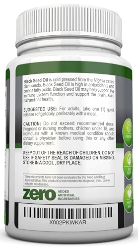 Black Seed Oil - 1000 Mg - 180 Softgels - Cold-Pressed Non-GMO Black Cumin Seed Capsules - Super High Thymoquinone Content - Nigella Sativa - Rich in Omega 6 & 9 Fatty Acids - Immune Health Support