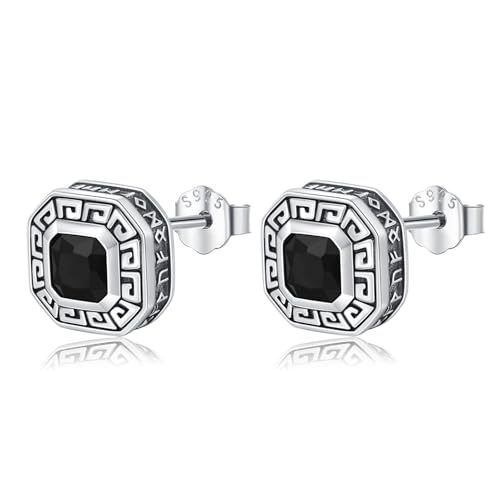 YueYuan Orecchini a perno a forma di runa vichinga, in argento Sterling 925, colore nero, one size, Argento sterling, Zirconia cubica