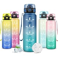 Mujigaga Trinkflasche 1l, Trinkflasche Sport, Auslaufsicher, Wasserflasche mit Motivierendem Slogan, Wasserflasche mit Filte, Leicht zu Reinigen, Water Bottle für Schule, Camping, Klettern