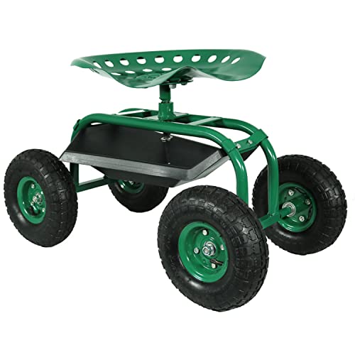 Sunnydaze Rolling Garden Cart Scooter With Wheels And Tool Tray - 360-Degree Swivel Seat - Green #TOP5