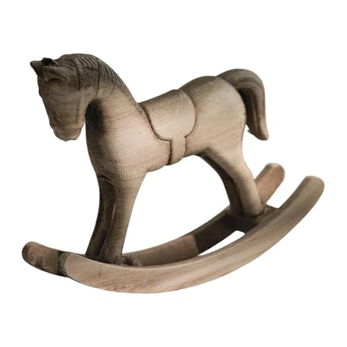 Sculpture de cheval à bascule en bois objet de collection beige gris - 7