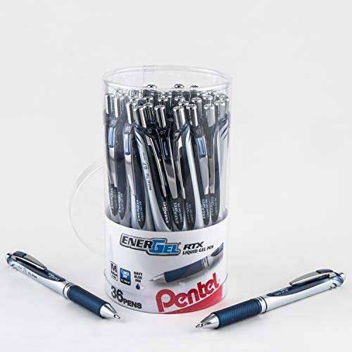 Stylo roller gel Pentel EnerGel RTX BL77 bleu marine lot de 36 pour une écriture fluide