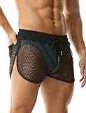 Rexcyril Men's Mesh Shorts Sexy See Through Underwear Sheer Fishnet Split Side Boxer Briefs, Black, Large