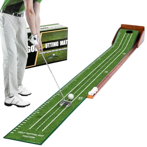YOUCZON Putting Green Indoor,Wrinkle-Free Golf Mat with Auto Ball Return - Durable Solid Wood Base, Luxurious Velvet Surface - Ideal for Home or Office (Light Green) by YOUCZON - Used condition - CA$60.16