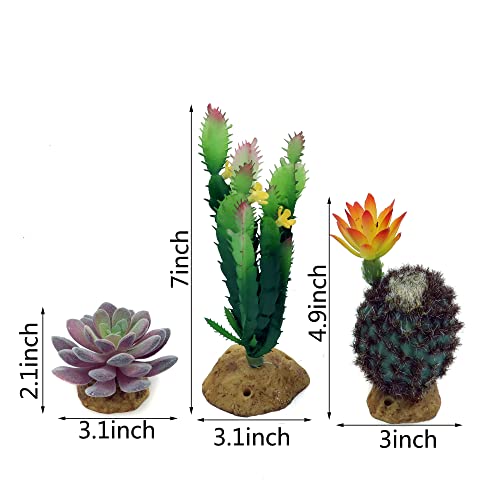 Jihaqua Reptile Plants Succulent, Artificial Desert Rain Forests Plants For Lizard Bearded Dragon Chameleon Gecko Snake Amphibian Terrarium Decor (Set 3) #TOP1