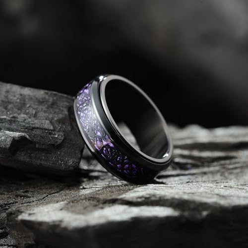 Image of King Will 316L Stainless Steel Spinner Ring for Men Women- 8mm Width Fidget Ring with Dragon /Celtic Knot Pattern, Stress Anxiety Relief Comfort Fit Wedding Band