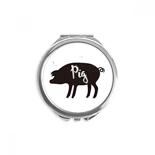 Miroir de maquillage rond cochon noir et blanc portable et de poche miniature