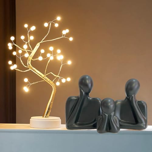 Image of Couple Family Statue | Ceramic Thinker Sculpture | Home Decor Items for Living Room Show Piece | Table Artifact (Black | Set of 3)
