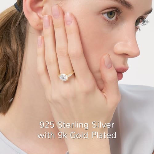 4.5CT Moissanite 3 Stone Engagement Ring for Women D Color VVS1 Clarity Round Tapered Baguette Cut Wedding Ring 9K Gold Plated S925 Sterling Silver Genuine Moissanite Promise Ring for Her Size 4-94