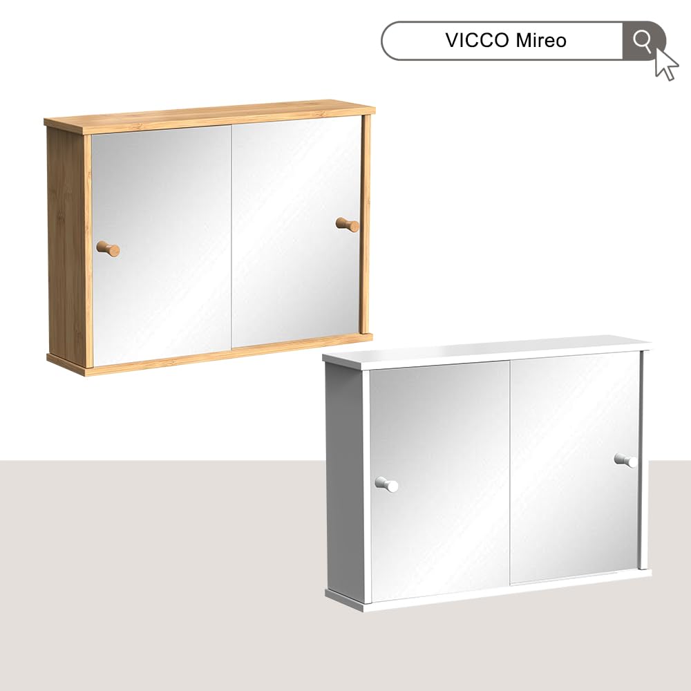 Vicco Armoire de Toilette Mireo, Blanc, 55x40cm avec 2 Portes coulissantes, pour Montage Mural avec étagères Ouvertes