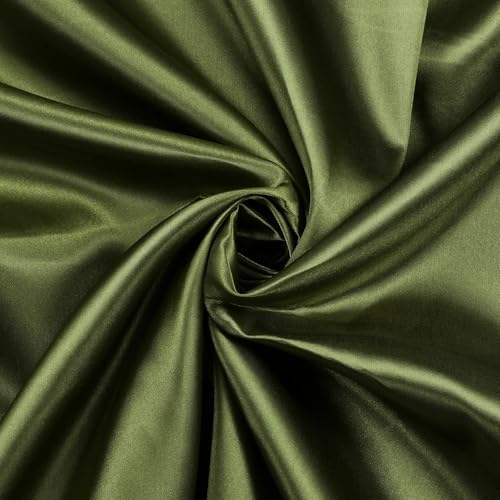 VDS Olive Satin Fabric, 5 Yards Continuous, 45” Wide, Wedding Party Decoration Charmeuse Silky Sateen Bridal Dress DIY Crafts Fashion Scarf Costumes Lining Sewing Backdrop Arch Cloth