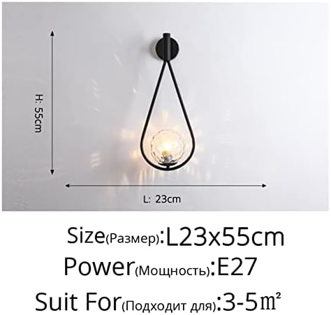 Modern LED Wall Lamps Unique Style Living Study Room Bedside Bedroom Aisle Porch Glass Lampshade Lights Indoor Lighting Home (Color : A Gold 23x55cm Size : Three Colors) (A Black 23x55cm Three Colors image 5