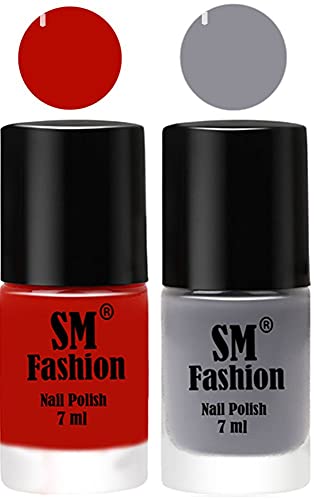 Image of Long Lasting Nail Polish | Nail Paint Combo 7 ml Each) - Set of 2 Red Orange-Gray