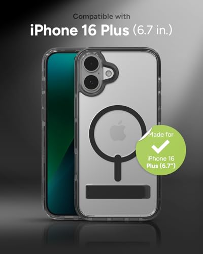 Image of ZAGG Santa Cruz Snap with Kickstand Case for iPhone 16 Plus - MagSafe Compatible, 13ft Military-Grade Drop Protection, Reinforced with Graphene, Slim Clear Case with Vibrant Color Accents, Black