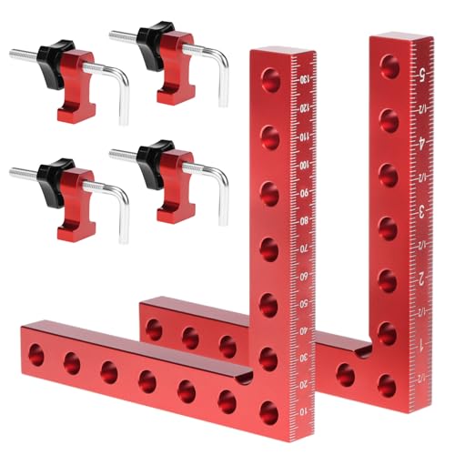 QWORK® Juego de 2 Abrazaderas Angulares de 90 Grados para Carpintería - 140 mm - Aleación de Aluminio