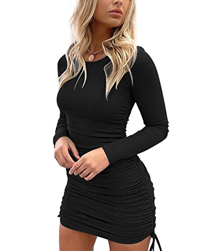 MiiVoo Women's Sexy Club Ruched Long Sleeve Drawstring Mini Bodycon Dress - Image 4