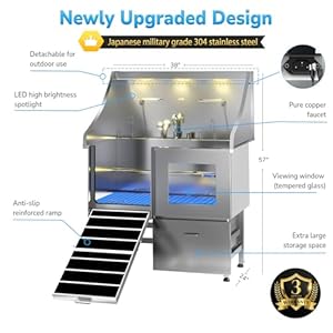 Dog Washing Station, LED Professional Stainless Steel Dog Bathing Station, Dog Bathtub for Large, Medium & Small Dog, Dog Grooming Tub with Window, Ramp, Drawer, Floor Grate & Fauct (Left RAMP, 38") Dog Washing Station LED Professional Stainless Steel Dog Bathing Station Dog Bathtub for Large Medium Small Dog Dog Grooming Tub with Window Ramp Drawer Floor Grate Fauct Left RAMP 38