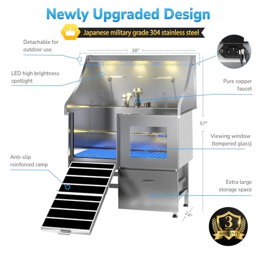 Dog-Washing-Station-LED-Professional-Stainless-Steel-Dog-Bathing-Station-Dog-Bathtub-for-Large-Medium-Small-Dog-Dog-Grooming-Tub-with-Window-Ramp-Drawer-Floor-Grate-Fauct-Left-RAMP-38 Dog Washing Station LED Professional Stainless Steel Dog Bathing Station Dog Bathtub for Large Medium Small Dog Dog Grooming Tub with Window Ramp Drawer Floor Grate Fauct Left RAMP 38