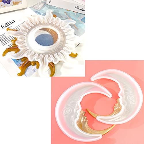 Zmche Mirror Resin Molds, Sun And Moon Silicone Molds, Decorative Mirror Epoxy Resin Molds Crescent & Sunburst Molds For Diy Art Crafts #TOP7