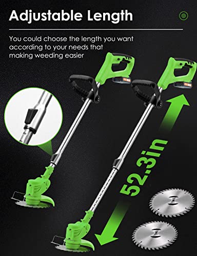 Electric Weed Eater, Foldable Cordless Weed Wacker Battery Powered, 3-In-1 Lightweight String Trimmer/Edger Lawn Tool/Brush Cutter With Adjustable Length & 3 Types Blades, For Garden And Yard #TOP4