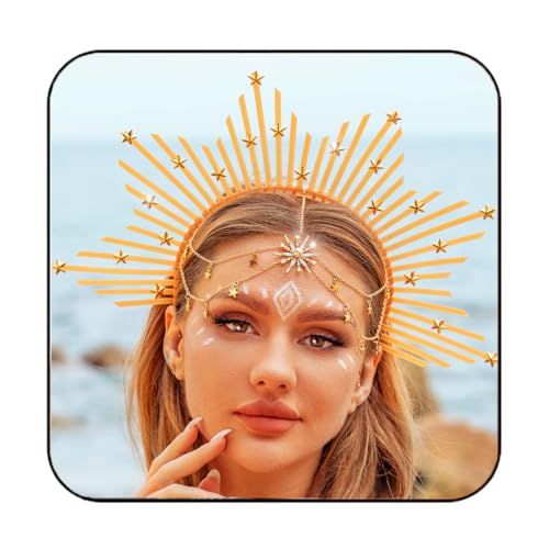 Fashband Mary Halo - Diadema con colgante de estrella, corona de rayos solares, tocado de diosa, cosplay, fiesta de Halloween, accesorios para el cabello para mujer (dorado, talla única)