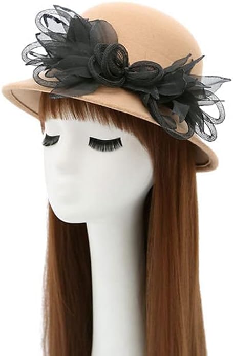 CynKen Women's Imitation Wool Felt Flowers Church Bowler Hats - Image 2