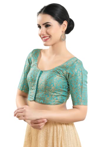 Image of Vamas Women's Brocade & Georgette Padded Self Design Half Sleeve Readymade Saree Blouse (X-1126.ELB)