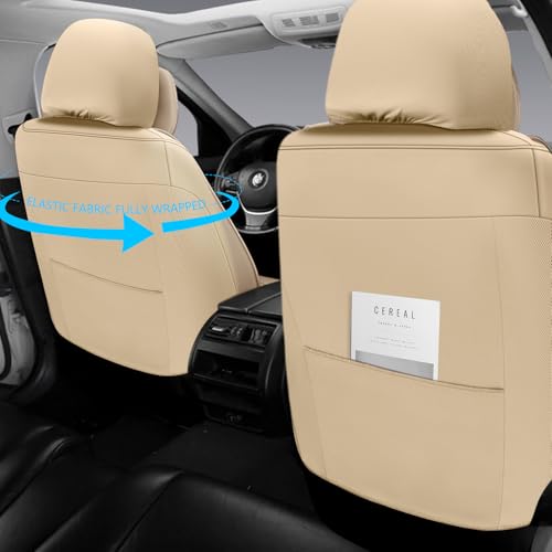 NS YOLO Full Coverage Leather Car Seat Covers for Cars,SUVs and Pick-up Trucks,Car Seat Protector,Automotive Seat Covers,Car Seat Cushion,Beige Seat Cover,Front Seat Cover for 2 Seats — view 4