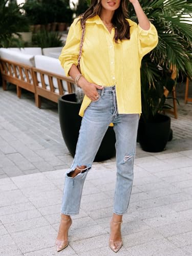 Image of siliteelon Striped Button Down Shirts Women Cotton Long Sleeve Work Blouses