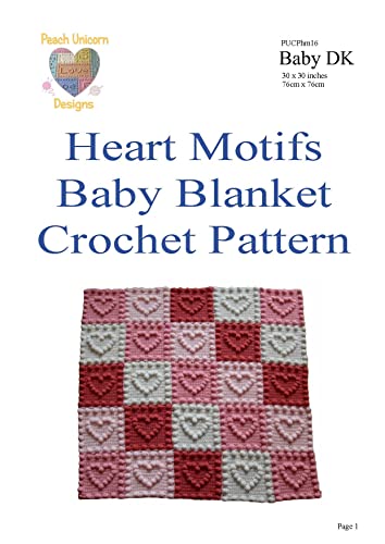 Peach Unicorn Designs Crochet Pattern for Babies Blanket Heart Motifs, Puff Stitch Baby Blanket Crochet Instructions