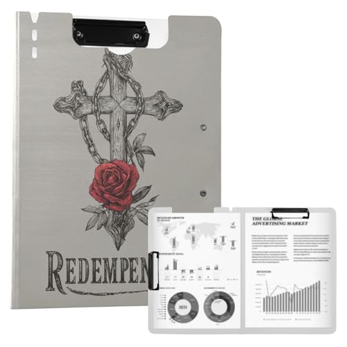 Porte-bloc pliable avec rangement Redemption Crossing Roses Rétro A4 Presse-papiers Clipfolio Double Clips Porte-stylo Bureau Clip Board avec couverture rigide – vue 9