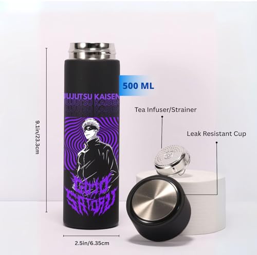 Image of Black Printed Stainless Steel Water Bottle 500ml | Theme Design | Thermos Flask for Hot & Cold Drinks | Leak Proof, Durable, Reusable Bottle for Office, School, Travel (Gojo Satoru Purple Wave Design)